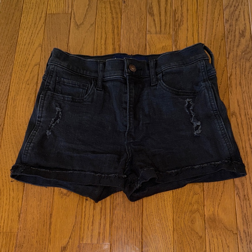 Hollister Black Distressed Denim Roll-Hem Shorts